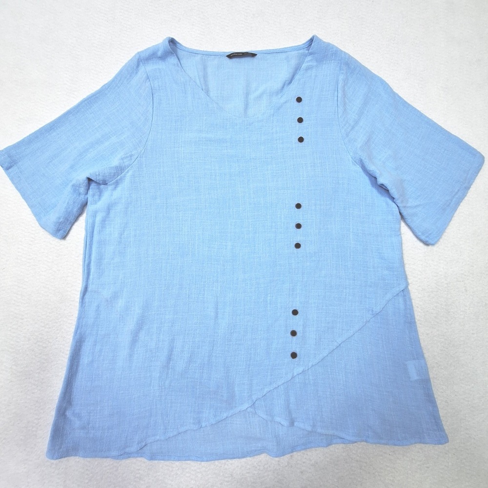 Noracora Blouse Womens XL Light Blue Bamboo Asymmetrical Button Detail Boho Top
